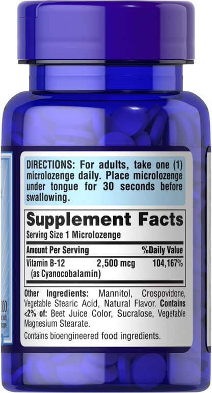 Puritan's Pride Vitamin B-12 2500 mcg Microlozenges – 100 Count (Discontinued)