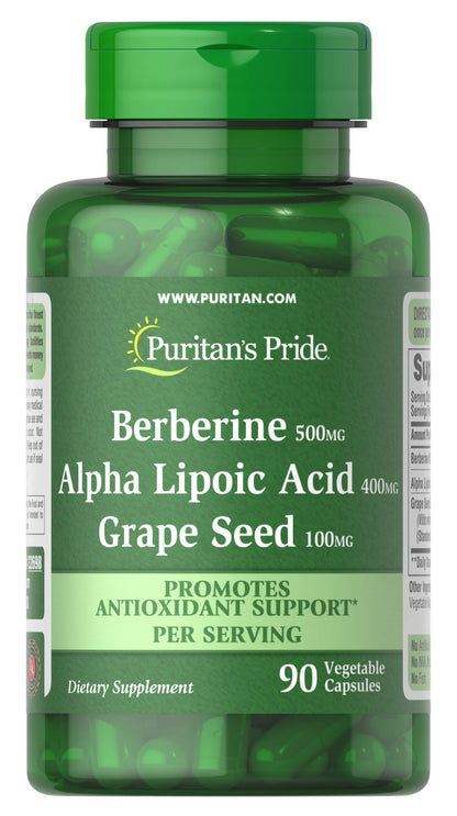 Puritan's Pride Berberine, Alpha Lipoic Acid & Grape Seed - 90 Veg Capsules