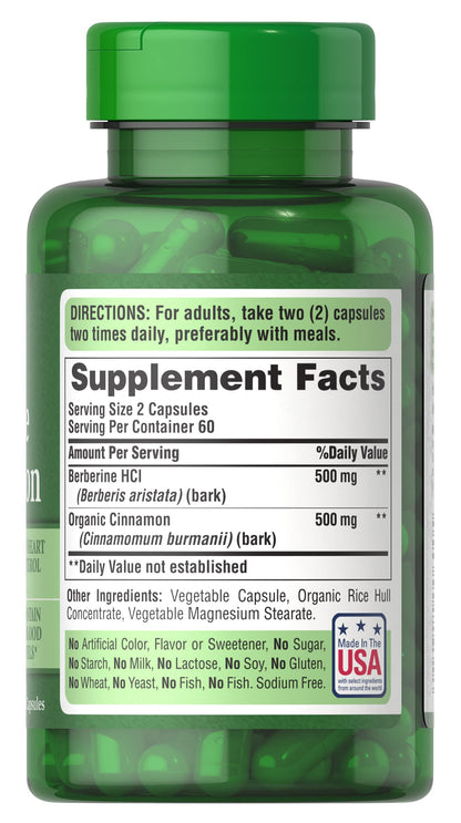 Puritan's Pride Berberine & Cinnamon – 60 Day Capsule Formula