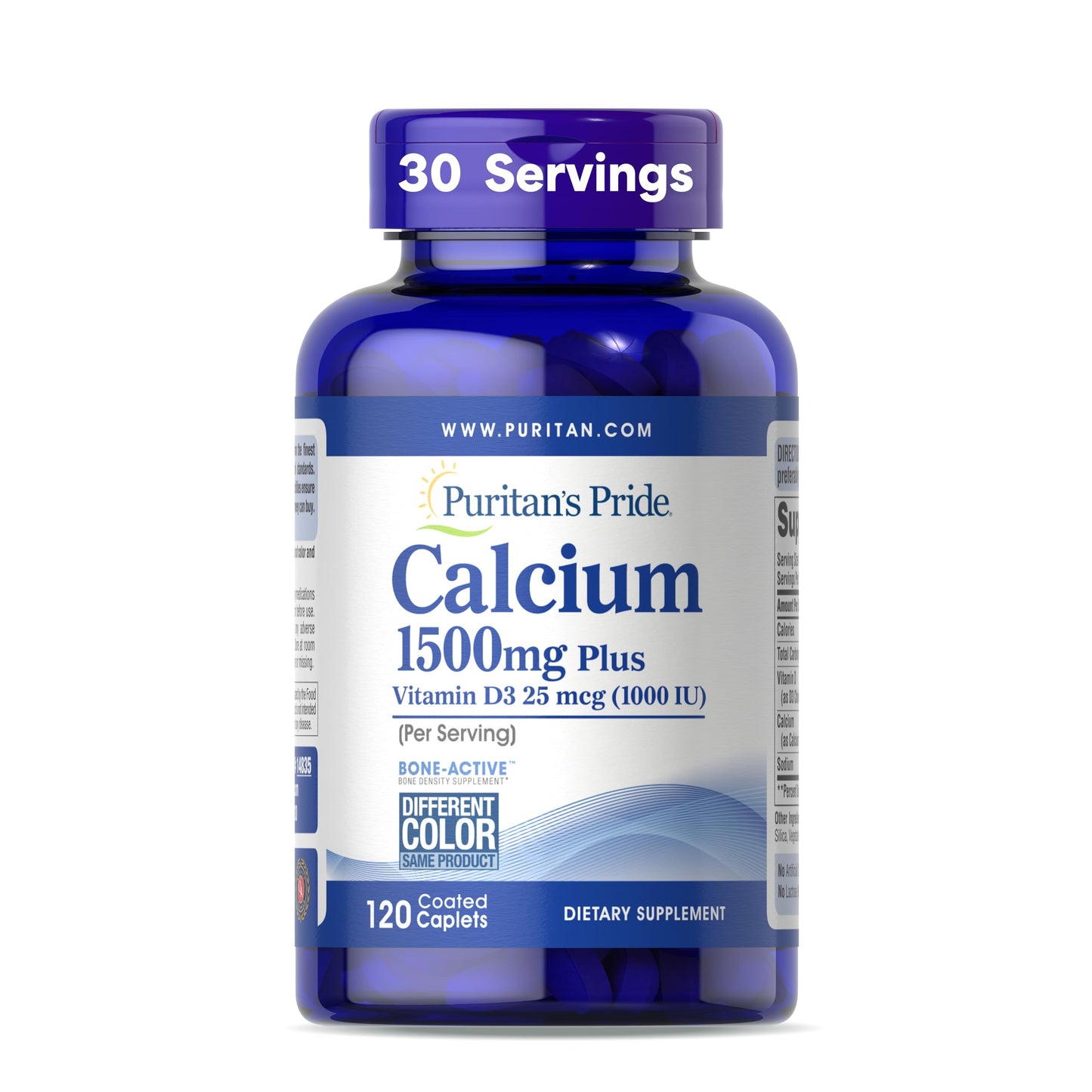 Puritan's Pride Calcium 1500 mg + Vitamin D3 1000 IU – 120 Coated Caplets
