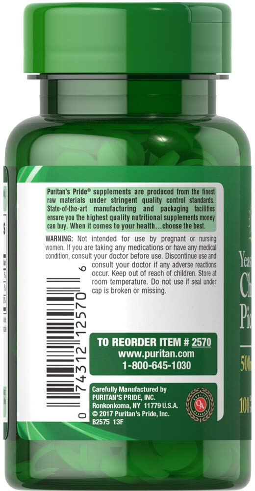 Puritans Pride Chromium Picolinate 500 mcg Yeast Free 100 Count | Discontinued by Manufacturer