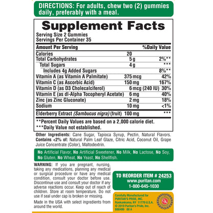 Puritan's Pride Elderberry Gummies with Vitamin C, D & Zinc – 70 Count (Discontinued)