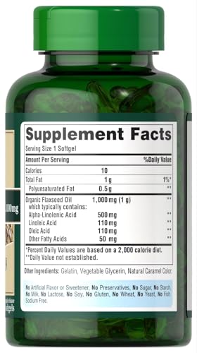 Puritan's Pride Flax Oil 1000 mg – Cold Pressed Omega-3-6-9 | 120 Softgels
