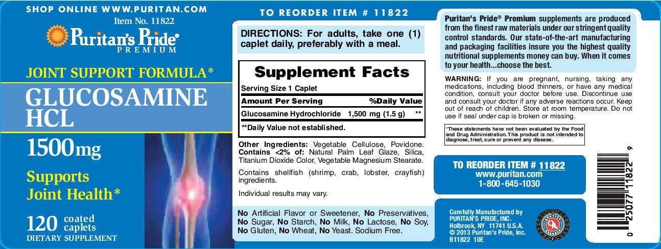 Puritan's Pride Glucosamine 1500 mg Caplets, 120 Count