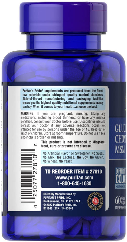 Puritan's Pride Glucosamine Chondroitin MSM Joint Soother – 60 Cap