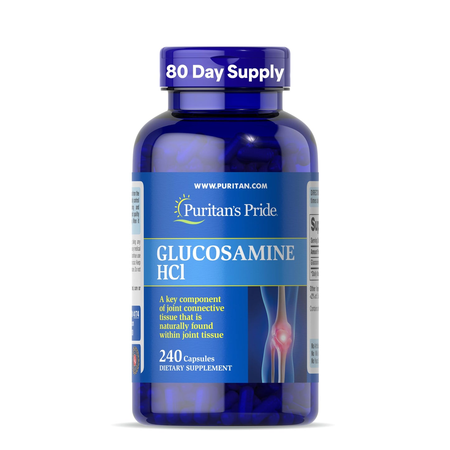 Puritan's Pride Glucosamine HCI 680mg - Joint Formula, 240 Capsules, 80-Day Supply (Men & Women)