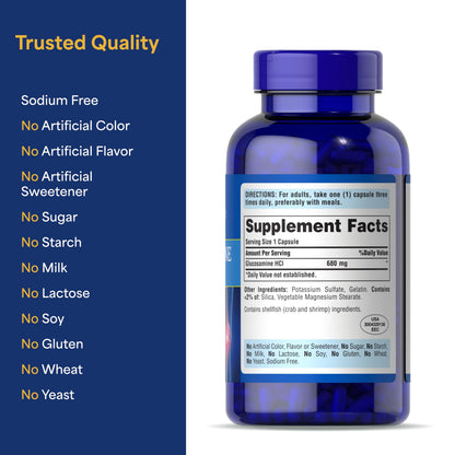 Puritan's Pride Glucosamine HCI 680mg - Joint Formula, 240 Capsules, 80-Day Supply (Men & Women)