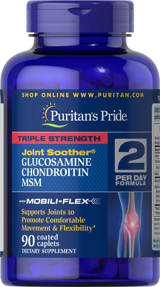 Puritan's Pride Triple Strength Glucosamine, Chondroitin & MSM Joint Soother – 90 Coated Caplets BritishVita | Premium UK Vitamins & Wellness Supplements