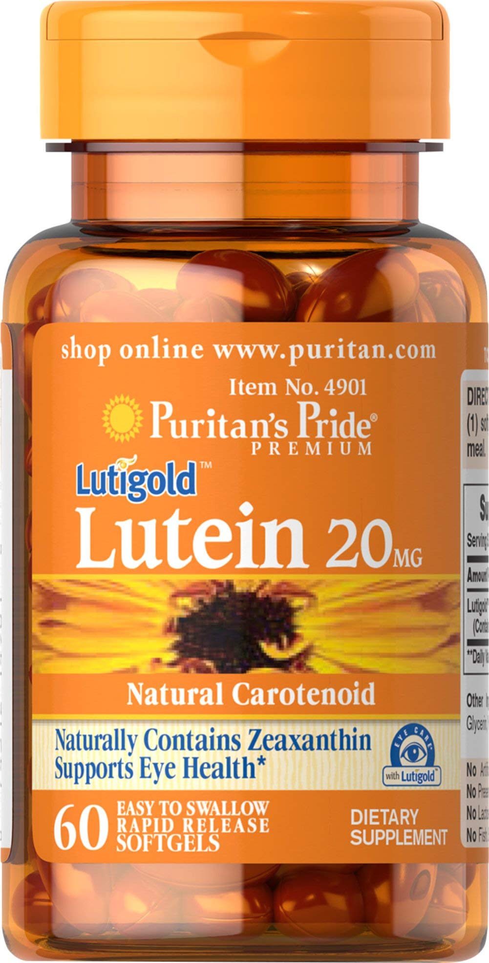 Puritan's Pride Lutein 20 mg with Zeaxanthin – 60 Softgels