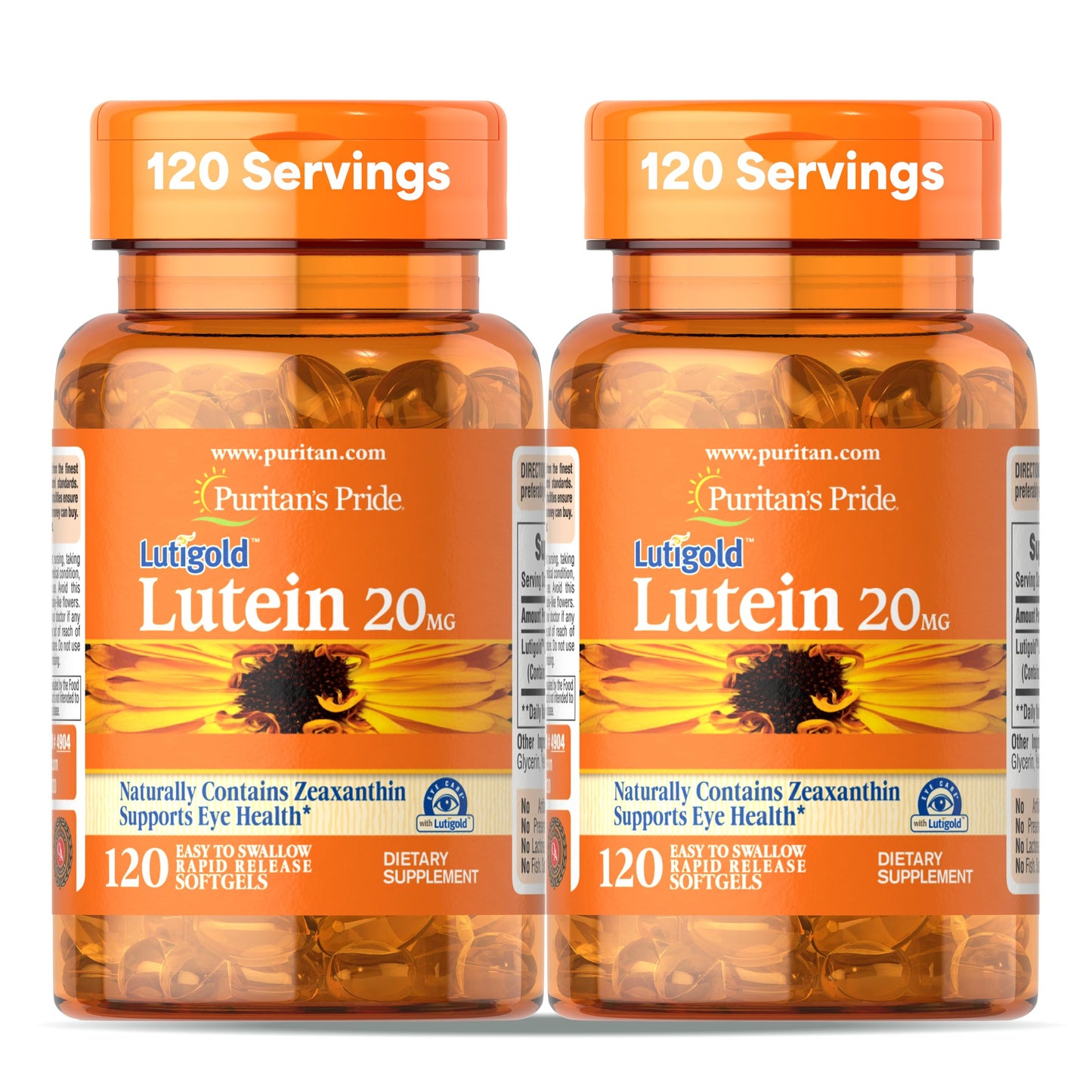 Puritan's Pride Lutigold Lutein 20mg with Zeaxanthin – Eye Health Support, 8-Month 2-Pack (240 Softgels)