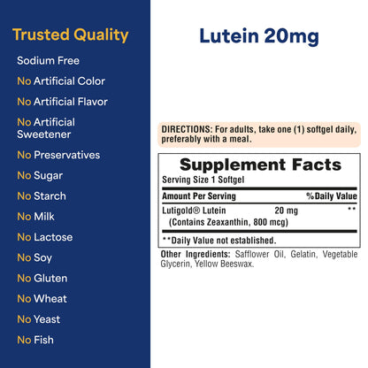Puritan's Pride Lutigold Lutein 20mg with Zeaxanthin – Eye Health Support, 8-Month 2-Pack (240 Softgels)