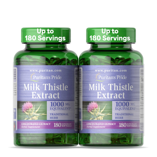 Puritan's Pride Milk Thistle Silymarin 4:1 Extract 200mg (1000mg Equivalent) – 6-Month Liver Support, 180 Softgels per Bottle, 2-Pack BritishVita | Premium UK Vitamins & Wellness Supplements