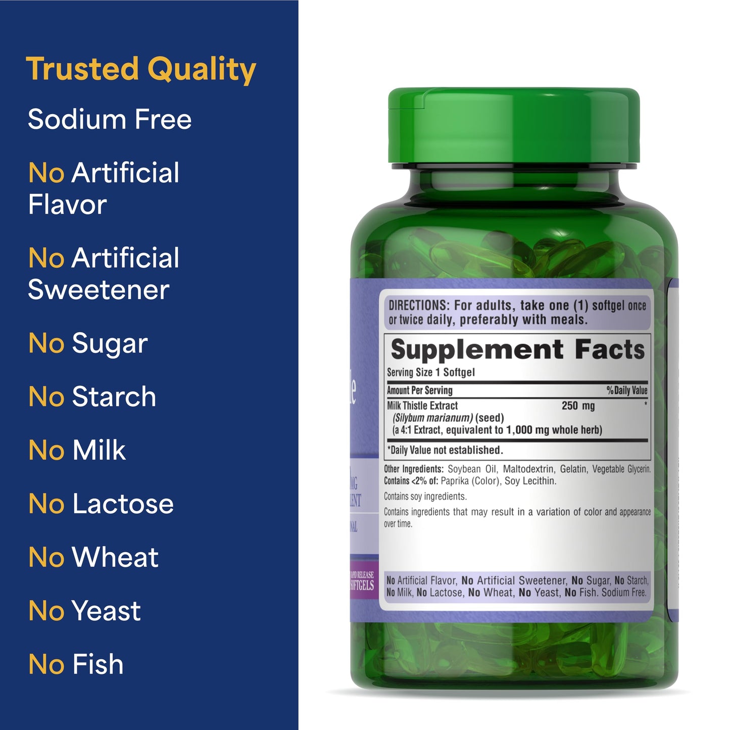 Puritan's Pride Milk Thistle Silymarin 4:1 Extract 200mg (1000mg Equivalent) – 6-Month Liver Support, 180 Softgels per Bottle, 2-Pack