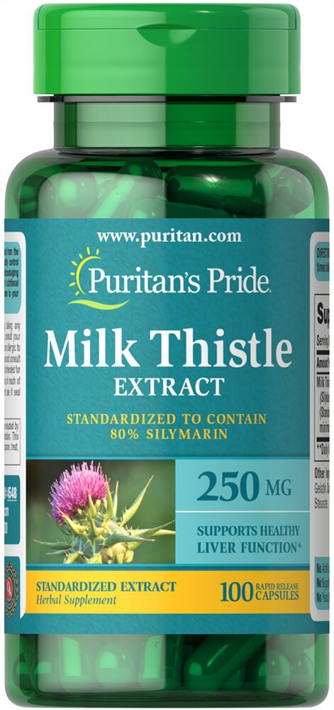 Puritans Pride Milk Thistle Standardized 250 mg Silymarin Capsules - 100 Count