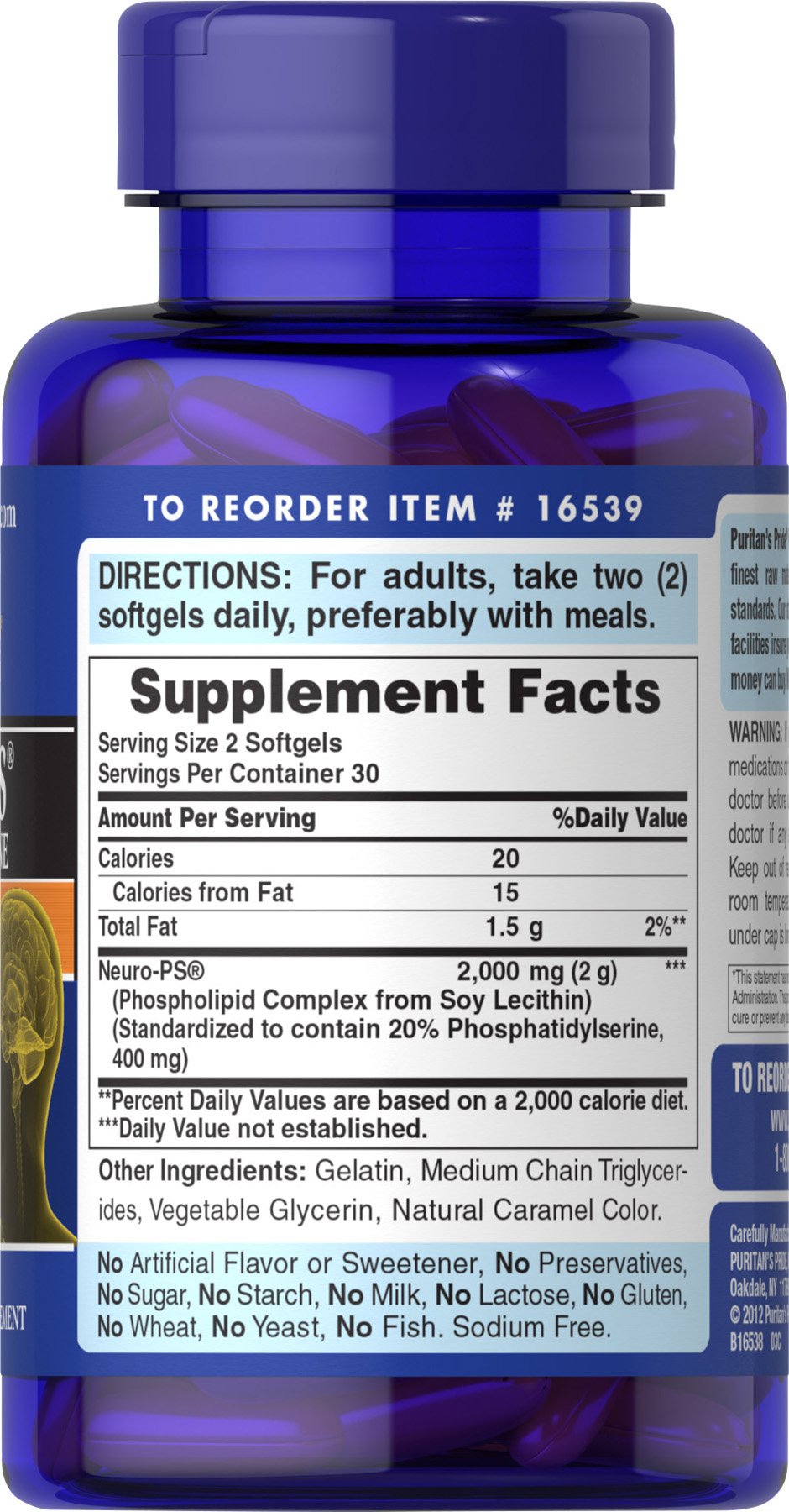 Puritans Pride Neuro-PS Phosphatidylserine - 60ct - White