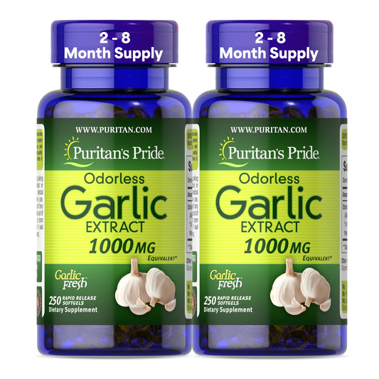 Puritan's Pride Odorless Garlic 1000mg Equivalent | Heart Health & Circulation | 250 Softgels 2-Pack BritishVita | Premium UK Vitamins & Wellness Supplements