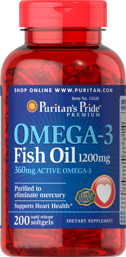 Puritan's Pride Omega-3 Fish Oil 1200mg, 200 Softgels - Discontinued