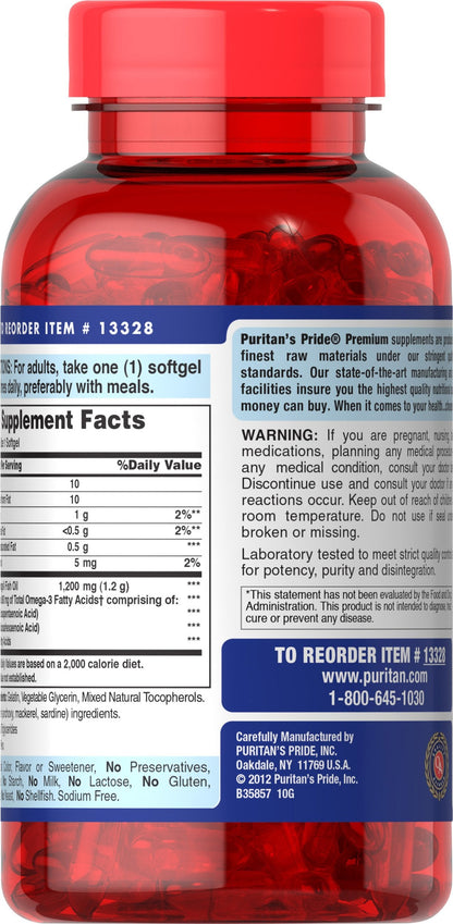 Puritan's Pride Omega-3 Fish Oil 1200mg, 200 Softgels - Discontinued