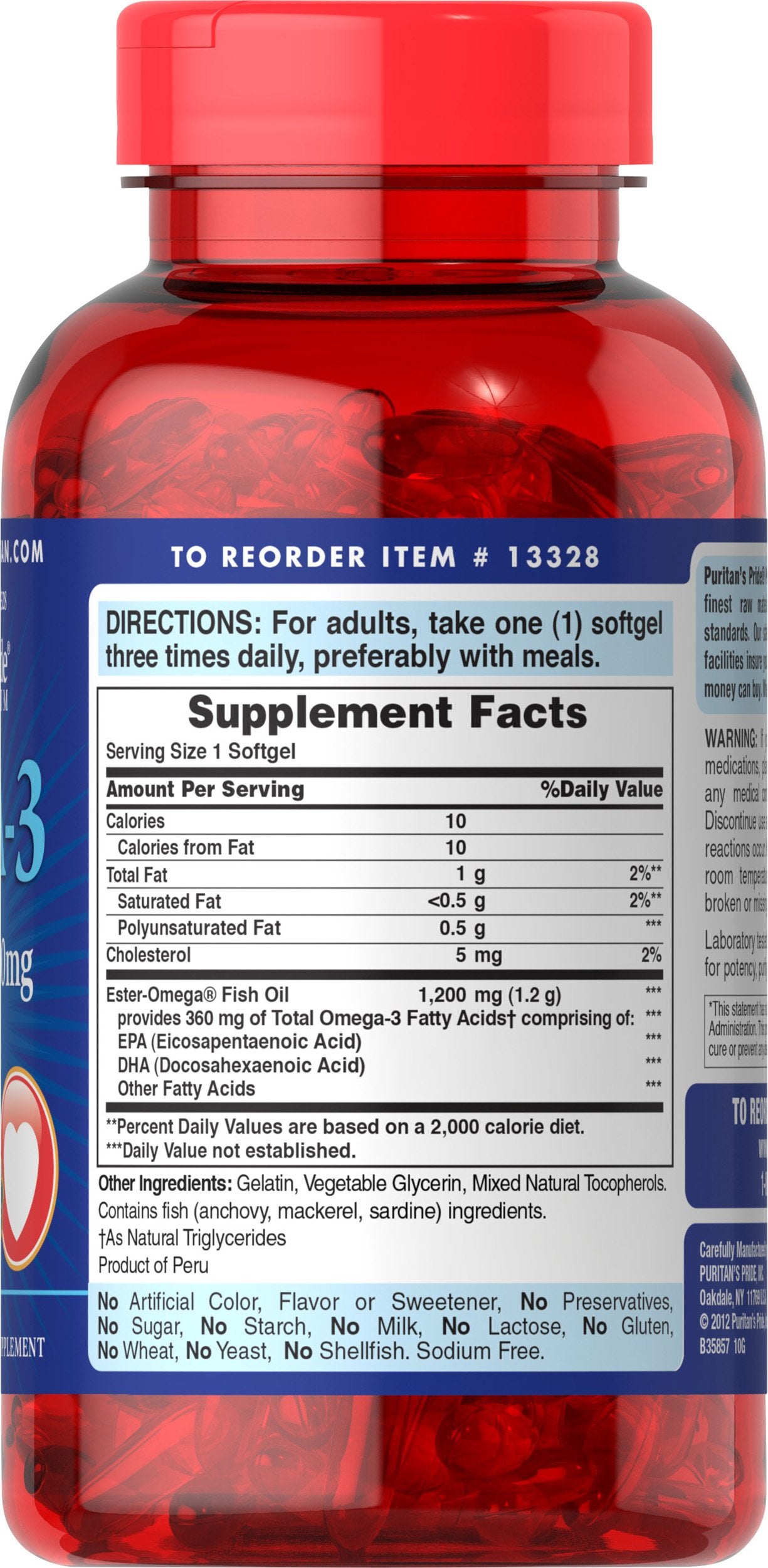 Puritan's Pride Omega-3 Fish Oil 1200mg, 200 Softgels - Discontinued