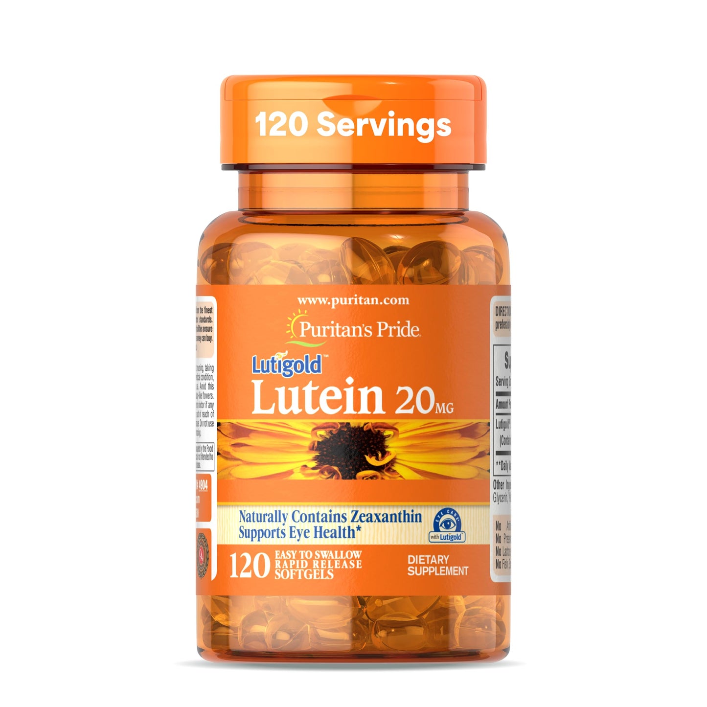 Puritan's Pride Premium Lutigold Lutein 20 mg with Zeaxanthin - Eye Health Support, 8-Month Supply, 120 Softgels