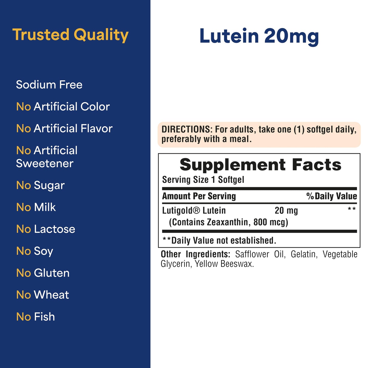 Puritan's Pride Premium Lutigold Lutein 20 mg with Zeaxanthin - Eye Health Support, 8-Month Supply, 120 Softgels