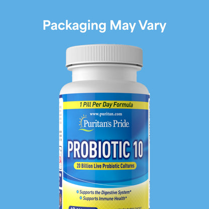 Puritan's Pride Probiotic 10 with Vitamin D for Immune System Health - 60 Count, White Bottle