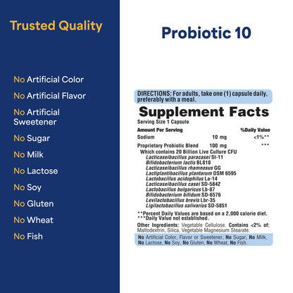 Puritan's Pride Probiotic 10 with Vitamin D for Immune System Health - 60 Count, White Bottle