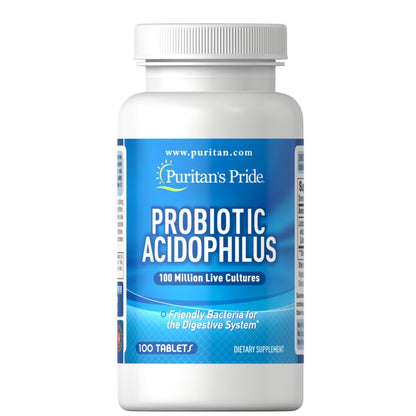 Puritan's Pride Probiotic Acidophilus Tablets – White, 100 Count (3-Month Supply)