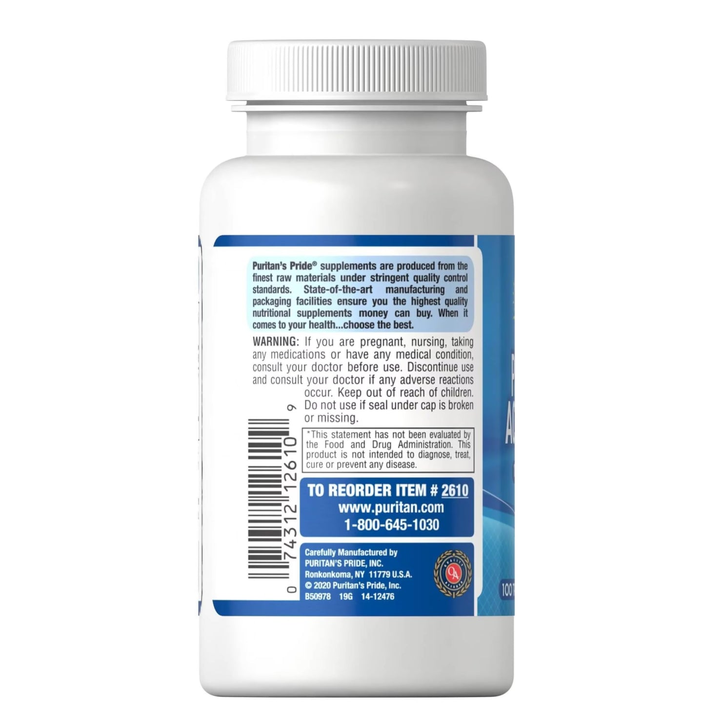 Puritan's Pride Probiotic Acidophilus Tablets – White, 100 Count (3-Month Supply)