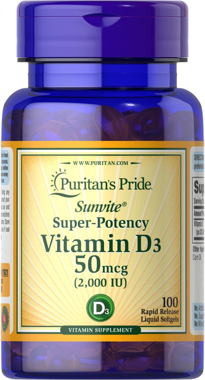 Puritan's Pride Sunvite Vitamin D3 2000IU - 100 Softgels (Discontinued)