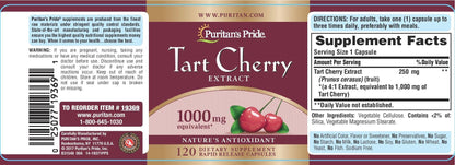 Puritans Pride Tart Cherry Extract 1000 Mg – 120 Count Capsules