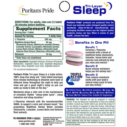 Puritan's Pride Tri-Layered Sleep Tablets, 30 Count