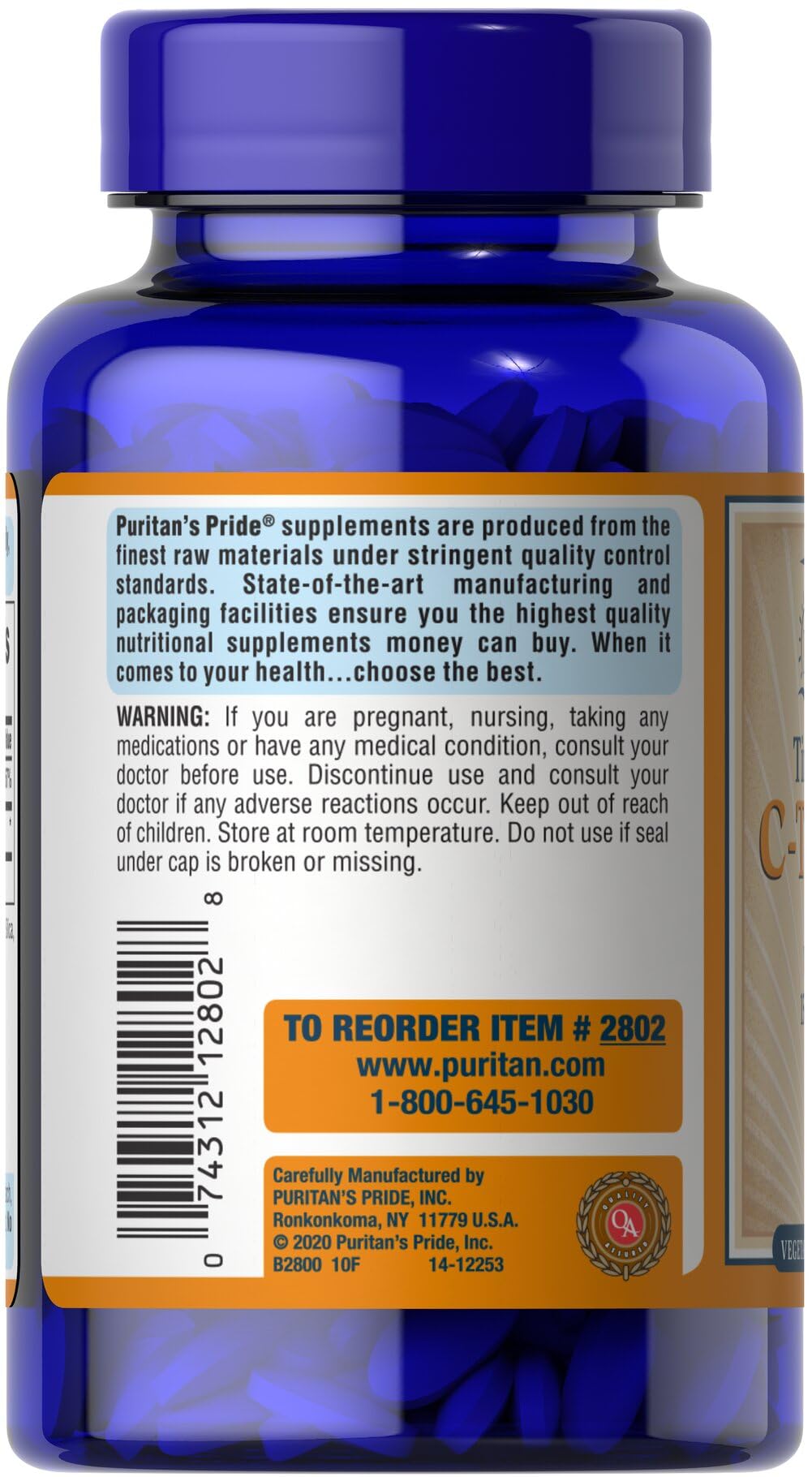 Puritan's Pride Vitamin C 1500 mg with Rose Hips Caplets – 100 Count (Discontinued)