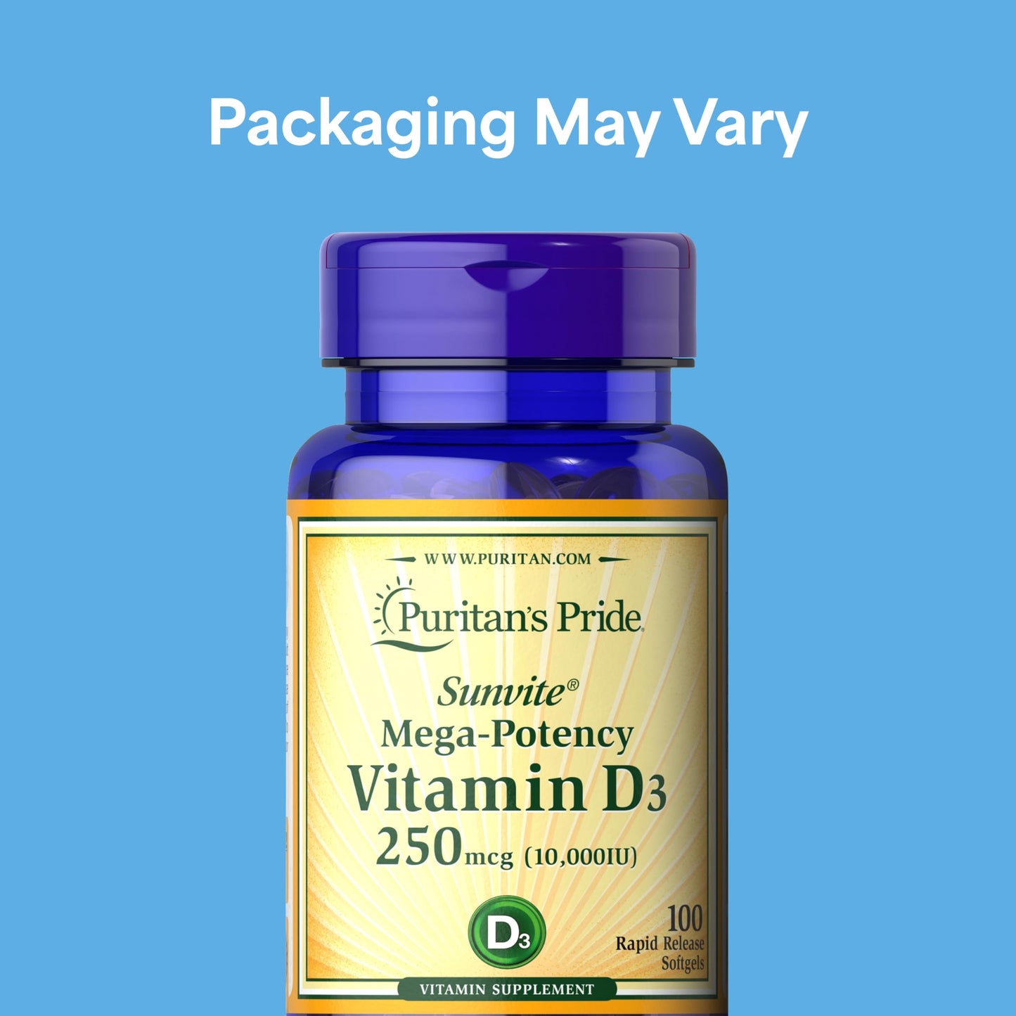 Puritan's Pride Vitamin D3 10,000 IU – 2-Pack (200 Softgels) – Immune & Bone Support