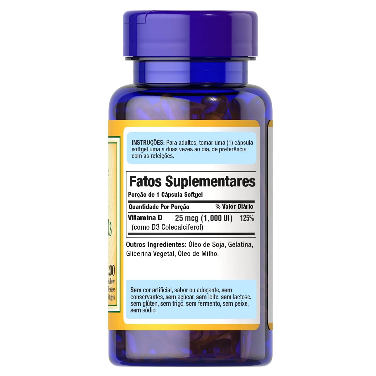 Puritan's Pride High-Potency Vitamin D3 1000 IU, 200 Softgels (Discontinued)