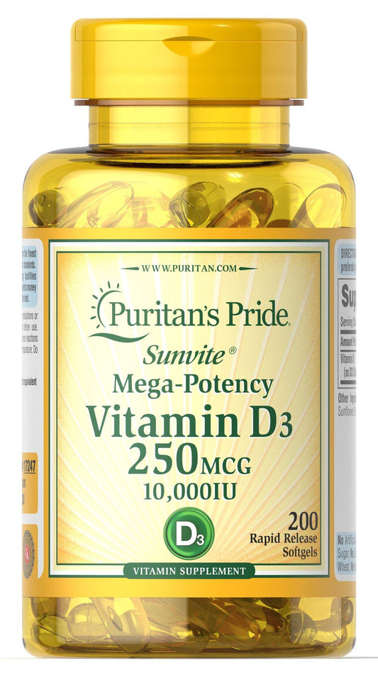 Puritan's Pride Vitamin D3 250 mcg (10,000 IU) Softgels – 200 Count (Discontinued) BritishVita | Premium UK Vitamins & Wellness Supplements