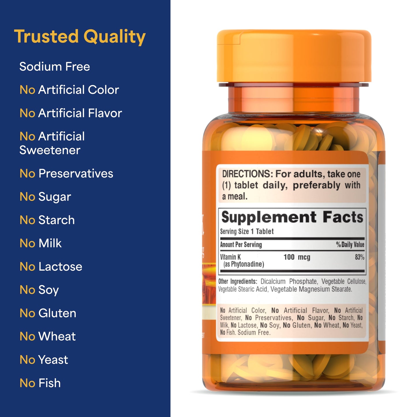 Puritan's Pride Vitamin K 100 mcg – 100 Tablets, 100-Day Supply