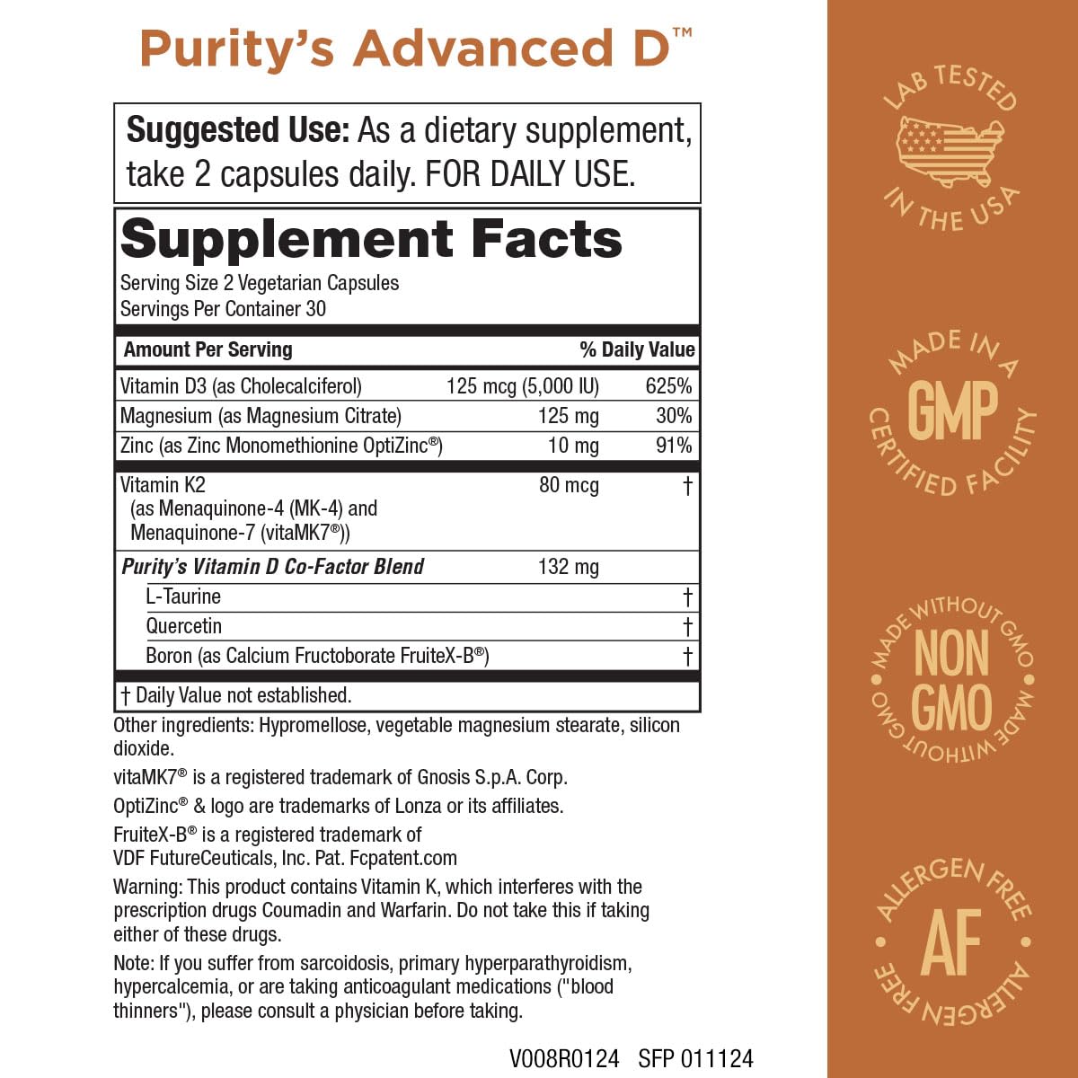 Purity Dr. Cannell's Advanced D Vitamin D3 Formula with Vitamin K2, Zinc, Magnesium Citrate, Boron & Taurine – 60 Vegetarian Capsules