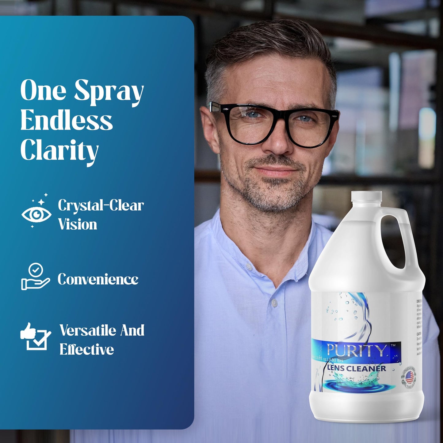 Purity Eye Glasses Lens Cleaner - 1gal Refill | Safe for All Lenses, AR Coated Included | Made in USA