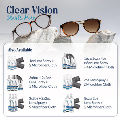 Purity Eyeglass Cleaner Mega Pack - Multi-Size Kit (2x2oz + 3x8oz) + 5 Cloths