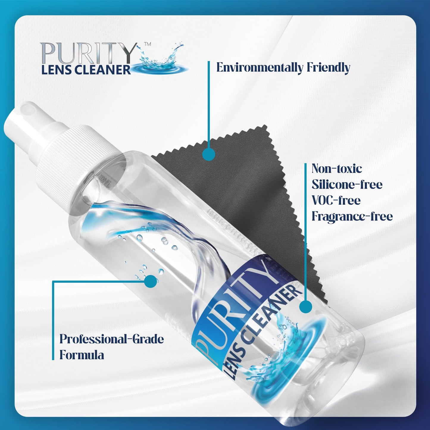 Purity Eyeglass Cleaner Mega Pack - Multi-Size Kit (2x2oz + 3x8oz) + 5 Cloths