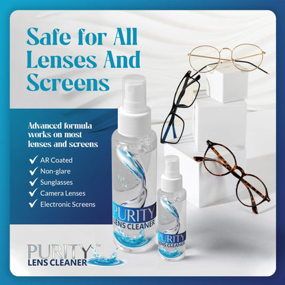 Purity Eyeglass Cleaner Mega Pack - Multi-Size Kit (2x2oz + 3x8oz) + 5 Cloths