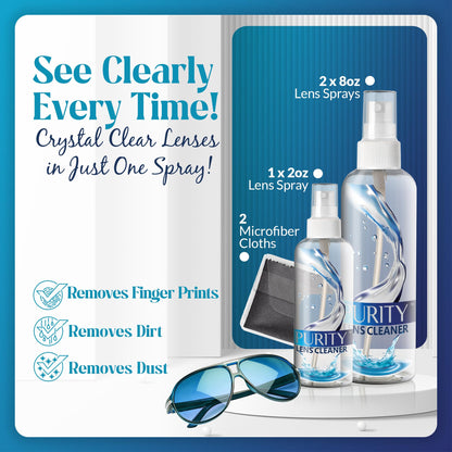 Purity Eyeglass Lens Cleaner Kit - 2x8oz + 1x2oz Spray, 2 Microfiber Cloths