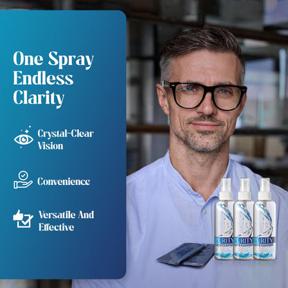 Purity Eyeglass Lens Cleaner Kit – 3 x 1oz Travel Bottles + 2 Microfiber Cloths | Safe for All Lenses