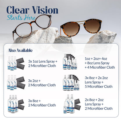 Purity Eyeglass Lens Cleaner Kit – 3 x 1oz Travel Bottles + 2 Microfiber Cloths | Safe for All Lenses