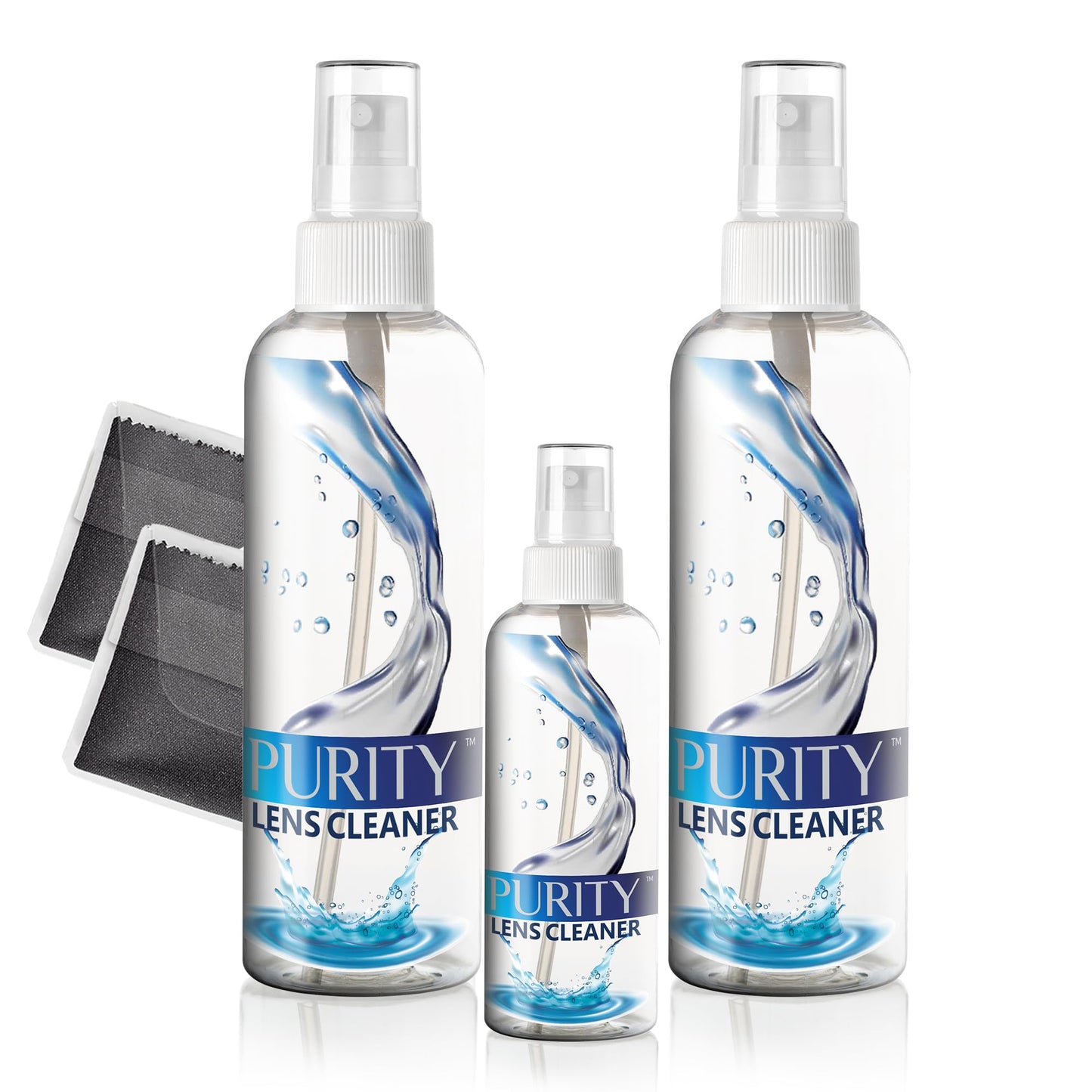 Purity Eyeglass Lens Cleaner Kit - 2x8oz + 1x2oz Spray, 2 Microfiber Cloths