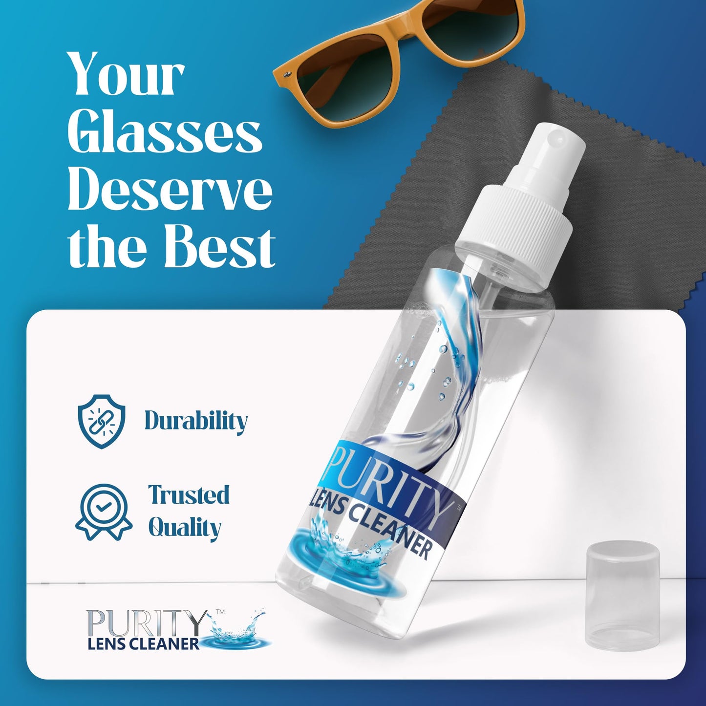 Purity Eyeglass Lens Cleaner Kit – 3 Travel-Size 2oz Bottles + 2 Microfiber Cloths | Safe for All Lenses & AR Coated