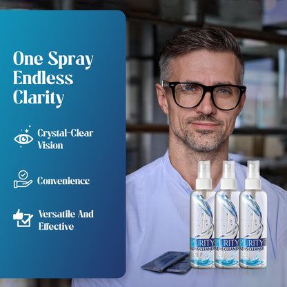 Purity Eyeglass Lens Cleaner Spray Kit – 3 x 8oz Bottles + 2 Microfiber Cloths (AR Coated)
