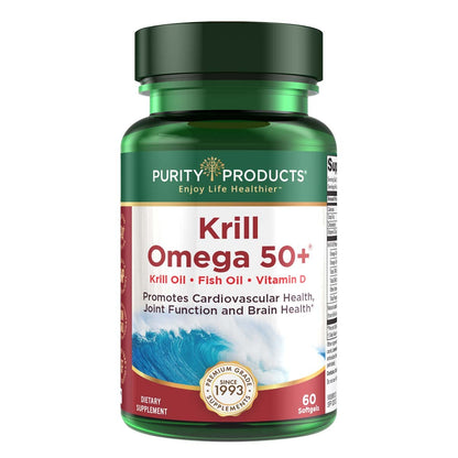 Purity Krill Omega 50 – Krill & Fish Oil Blend, Astaxanthin, Phospholipids, Vitamin D 500 IU | 60 Mini Softgels