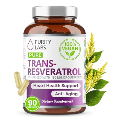 Purity Labs Trans-Resveratrol with Quercetin – Pure Organic Vegan Antioxidant (90 Caps)